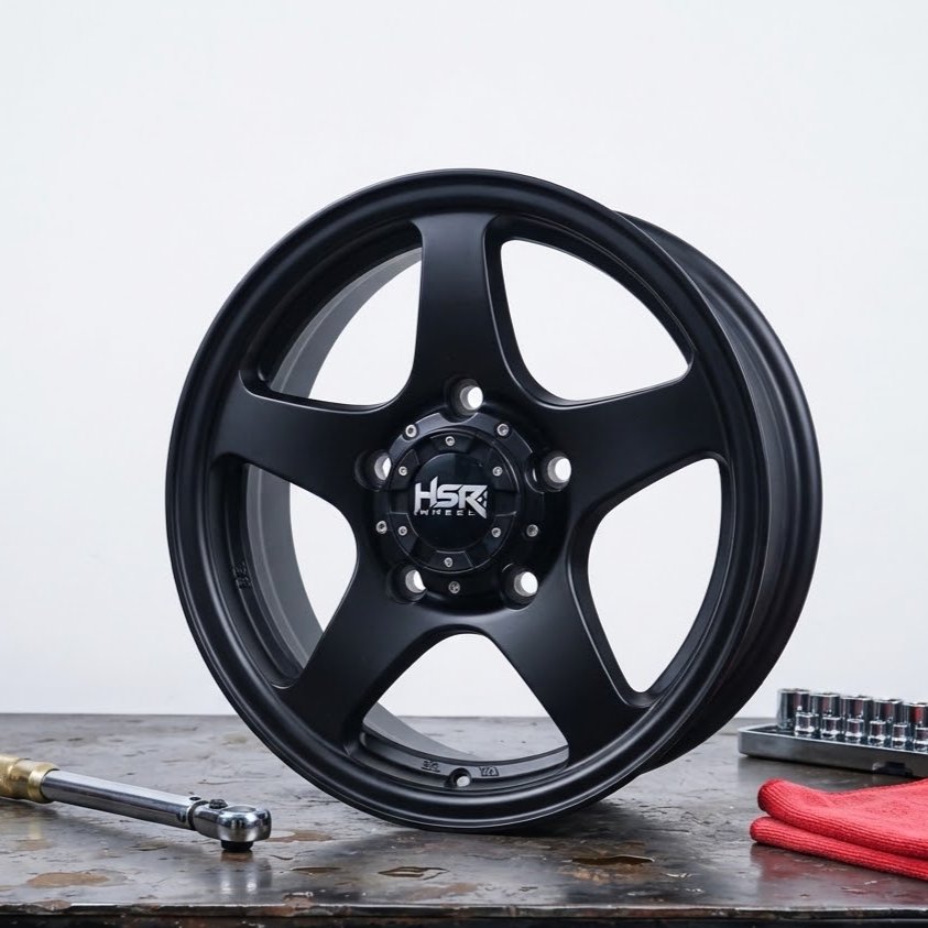 velg mobil ring 16 model bintang MATRIX JT5144 HSR R16X55 H5X139,7 ET22 MIDNIGHT BLACK untuk jimny e