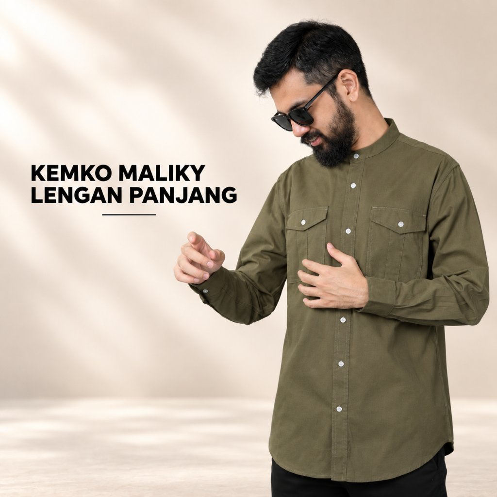 Uhud Basic - Kemeja Koko Kemko Maliky Lengan Panjang Baby Canvas Baju Muslim Pria Modern Terbaru