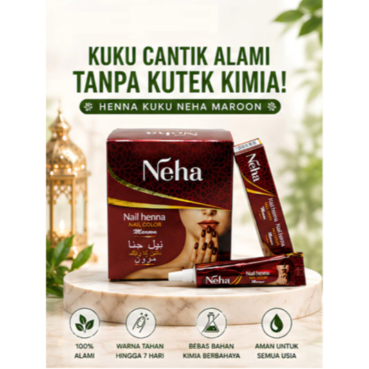 Henna Neha Nail Color Maroon 12 pcs Pacar Kuku Alami Halal Sah Solat Souvenir Haji Umroh