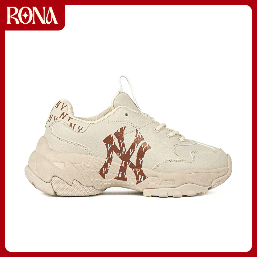 RONA Shoes - Sepatu Korea MLB Big Ball Chunky Monogram New York NY Yankees Beige Brown Sneakers Casu