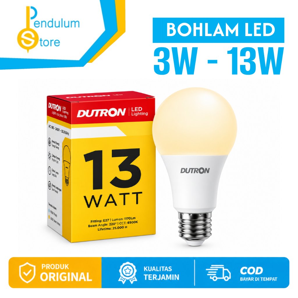 DUTRON Bohlam LED E27 SNI 3W 5W 7W 9W 13W Warm White 3000K White 7000K