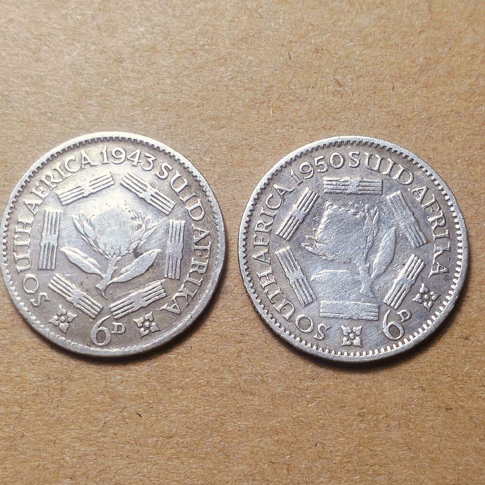 Koin Perak South Africa Tahun 1943 dan 1950