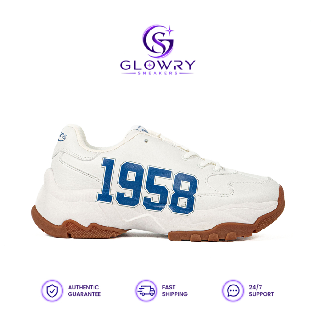 Glowry Sneakers - Sepatu Korea MLB Big Ball Chunky Daddy Shoes LA Dodgers White Blue Gum Sneakers Ca