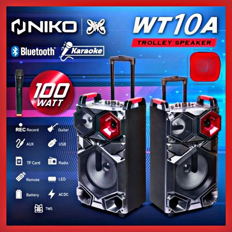 NIKO WT 10A TROLLEY SPEAKER NIKO ORIGINAL WT10A FREE MIC WIRELESS SPEAKER BLUETOOTH PORTABLE