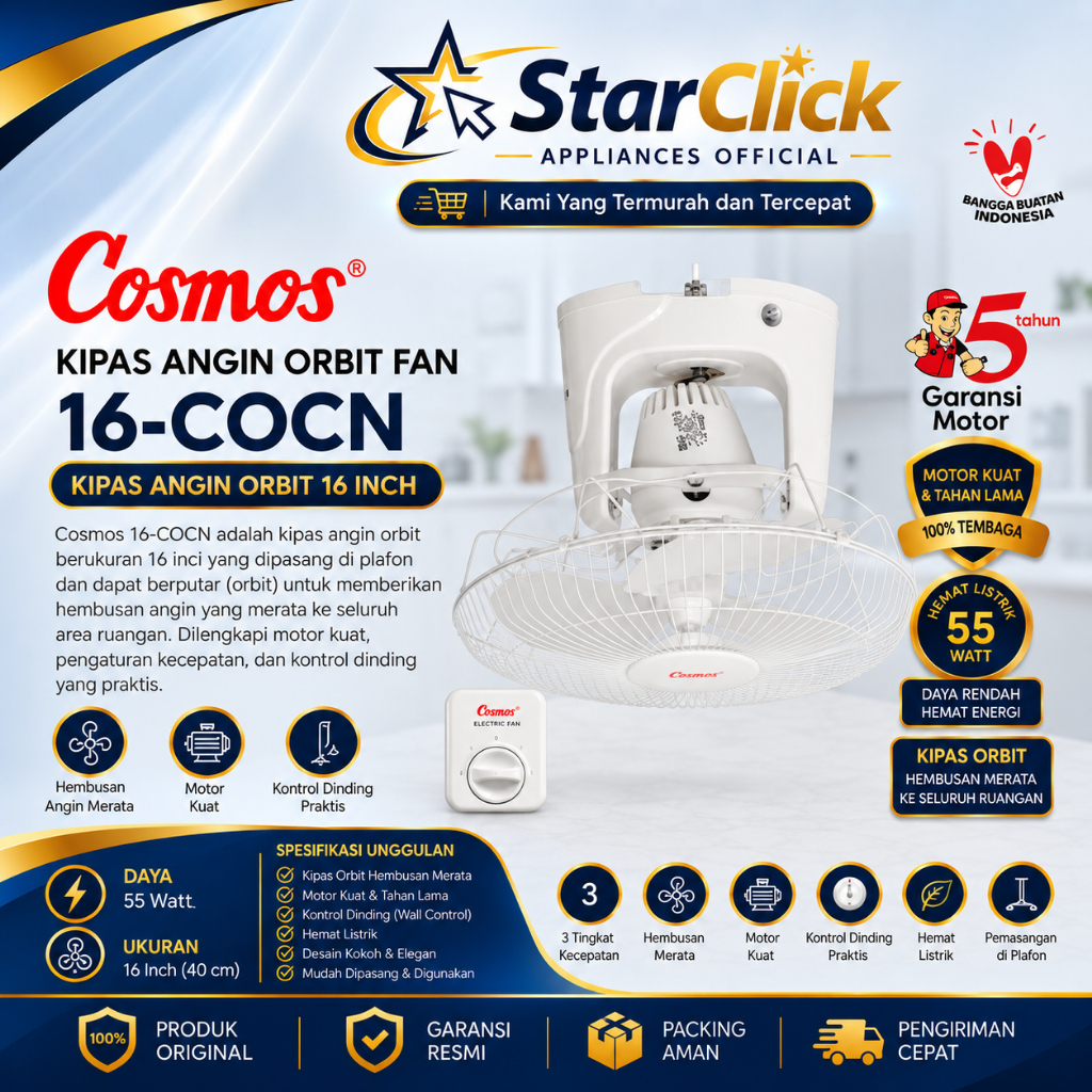 COSMOS Kipas Angin (Ceiling Orbit Fan) 16 COCN / 16COCN / 16-COCN 16 inch [Garansi Resmi]