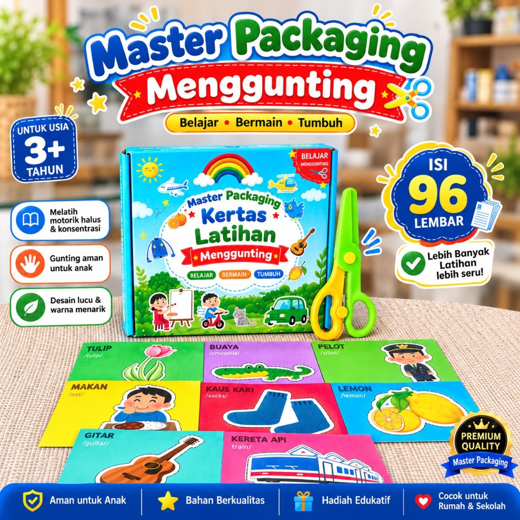 Kertas Menggunting Paper Cut Mainan Edukasi Anak Worksheet Aktivitas DIY untuk anak TK PAUD