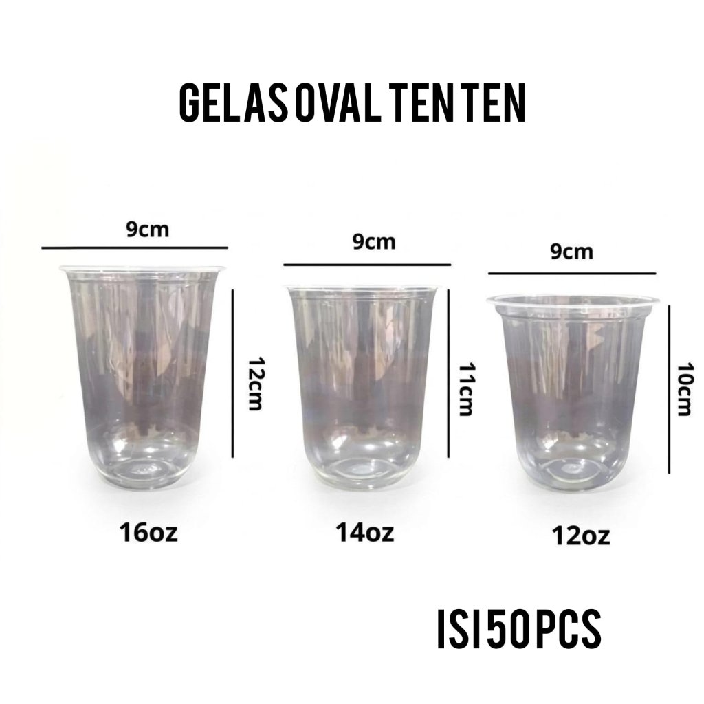 gelas U cup OVAL 10oz 12oz 14 oz 16oz isi 50pcs