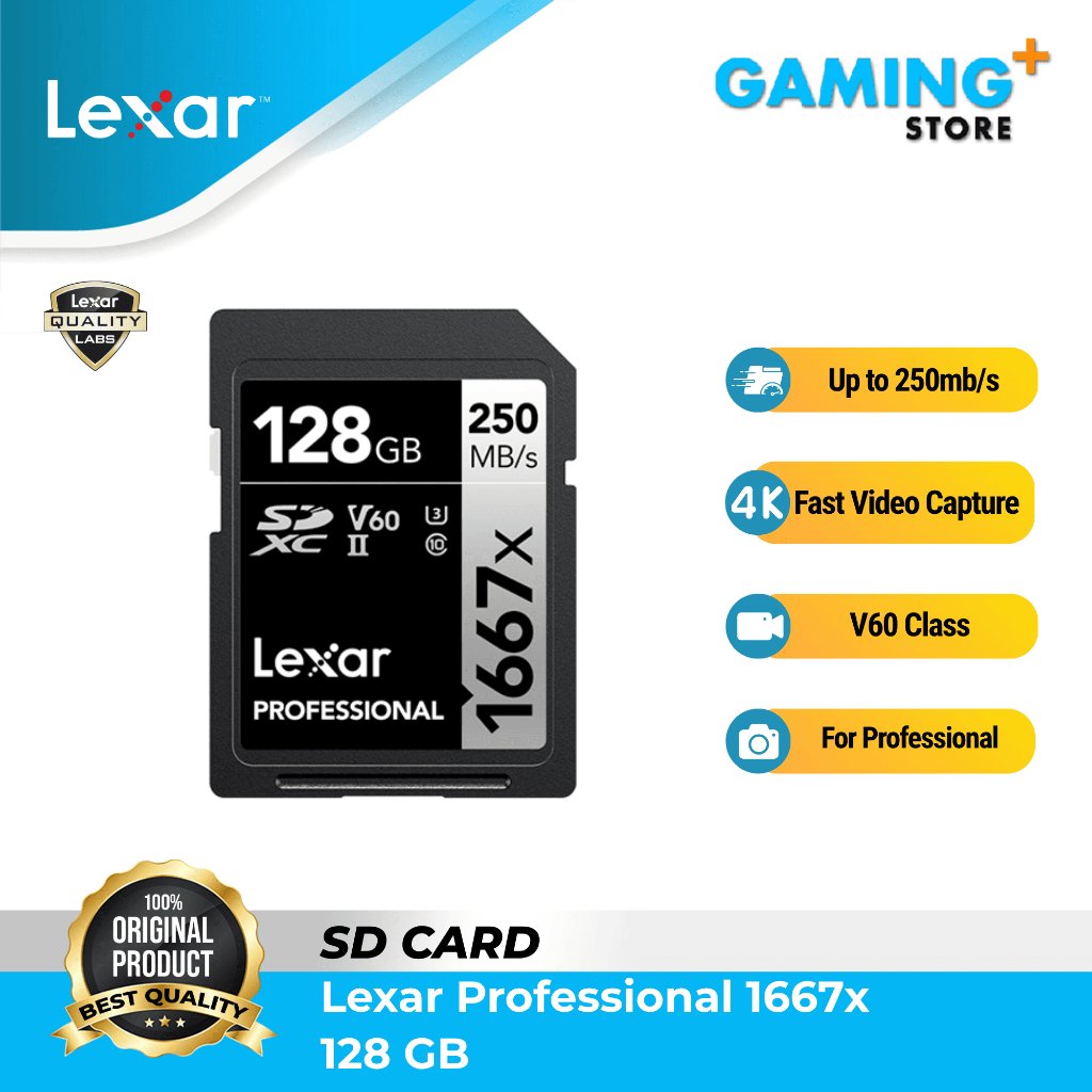 Lexar Memory Card SDXC 128GB 1667x Professional 250MB/s V60 Resmi 128G