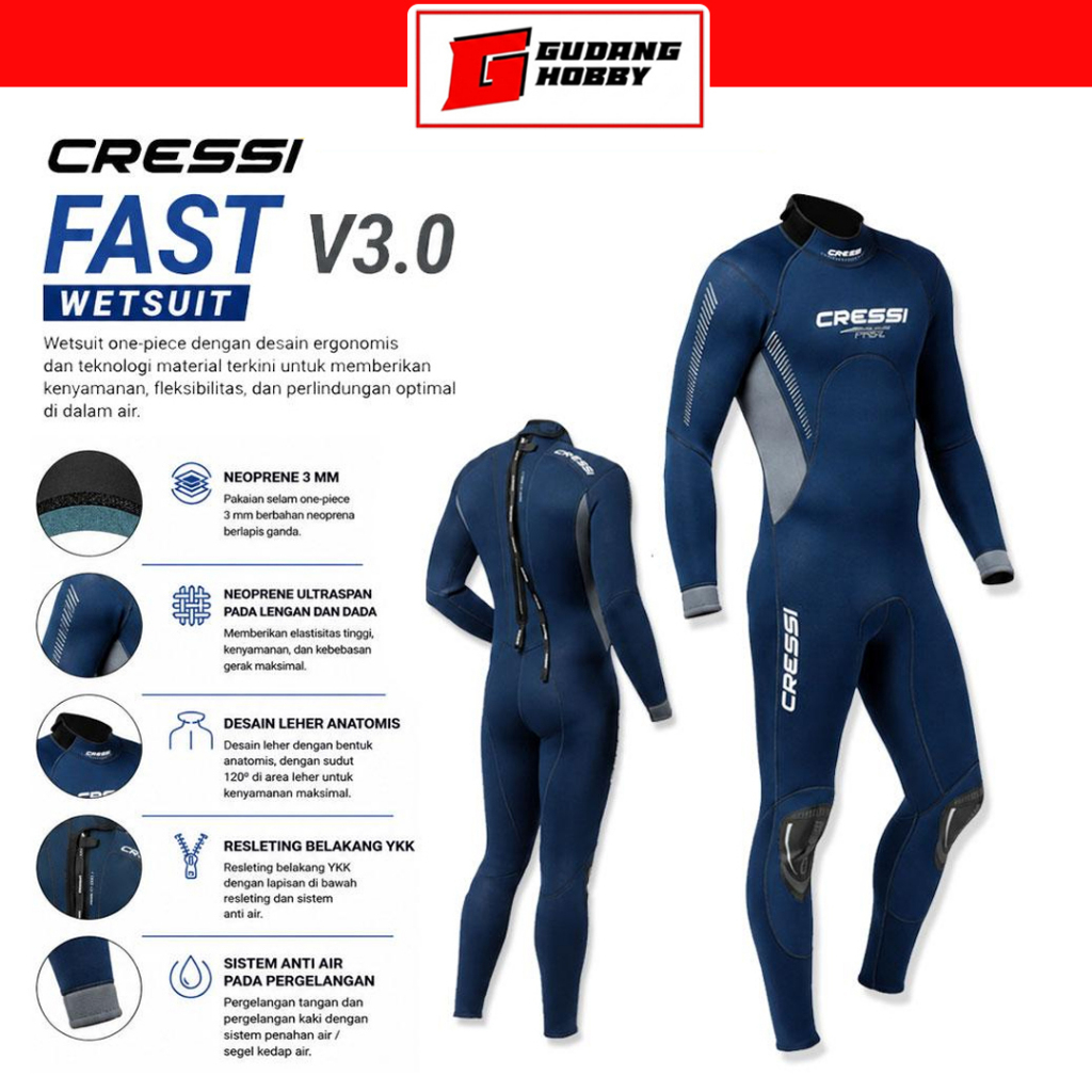 Wetsuit Cressi FAST V3.0 UNISEX / Peralatan Selam / Alat Selam Diving / Wetsuit Diving / Baju Selam 
