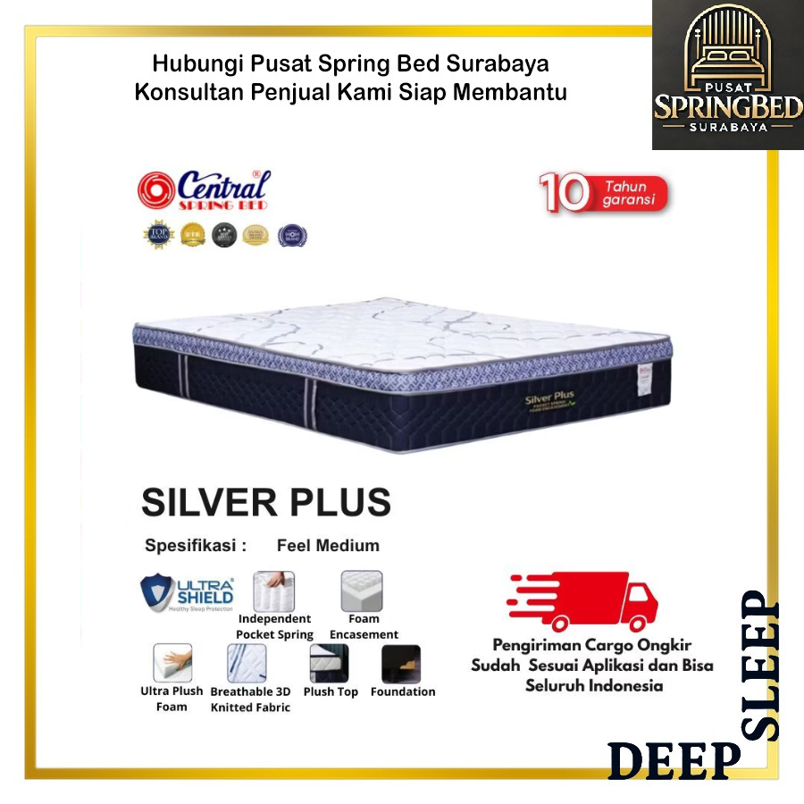 PUSAT SPRINGBED SURABAYA - Central SILVER PLUS Pocket Spring Uk. 90, 100, 120, 160, 180, 200 Full se