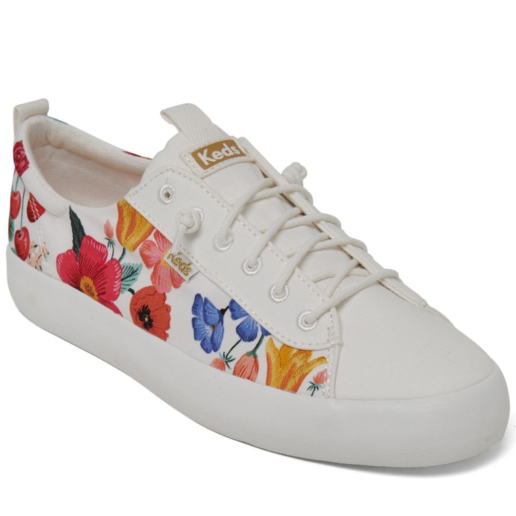 (NEW) Keds Women's x Rifle Paper Co Kickback Canvas Casual Sneakers from Finish Line - White size 37