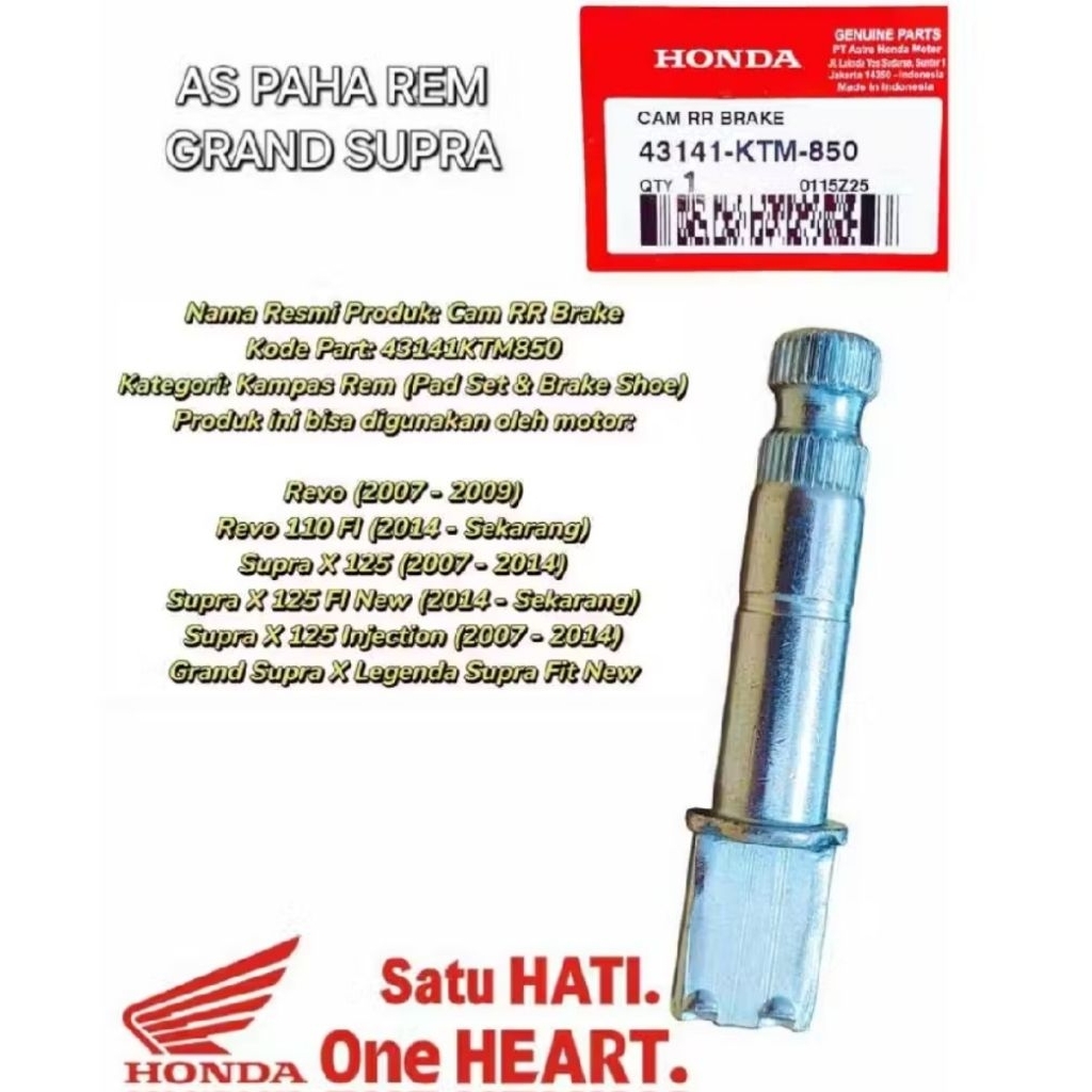 As Paha Rem Belakang  Grand Supra X125 Revo 43141KTM850