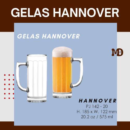 Gelas Minum Gagang Kaca Bening Tinggi / Berr Mug Besar Hannover / Glass Jus Cafe