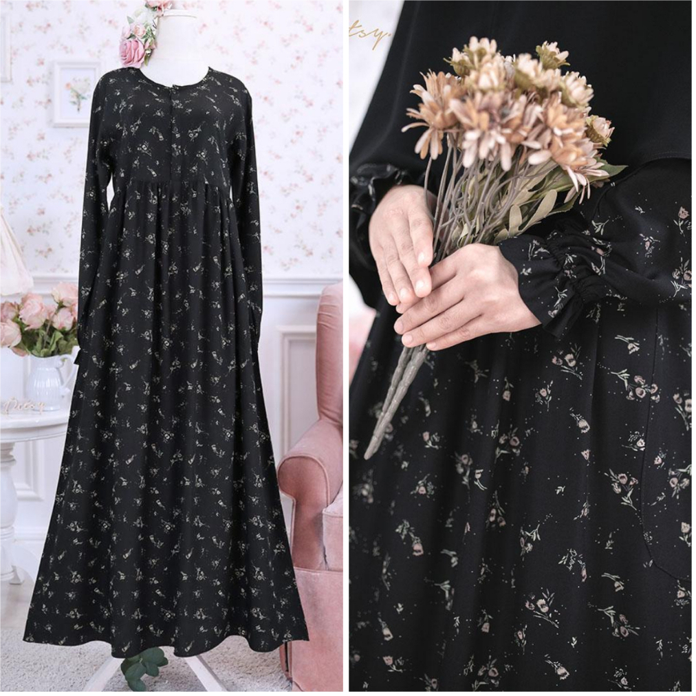 Ditsy Gamis Muslimah  TACEY BLACK M L XL