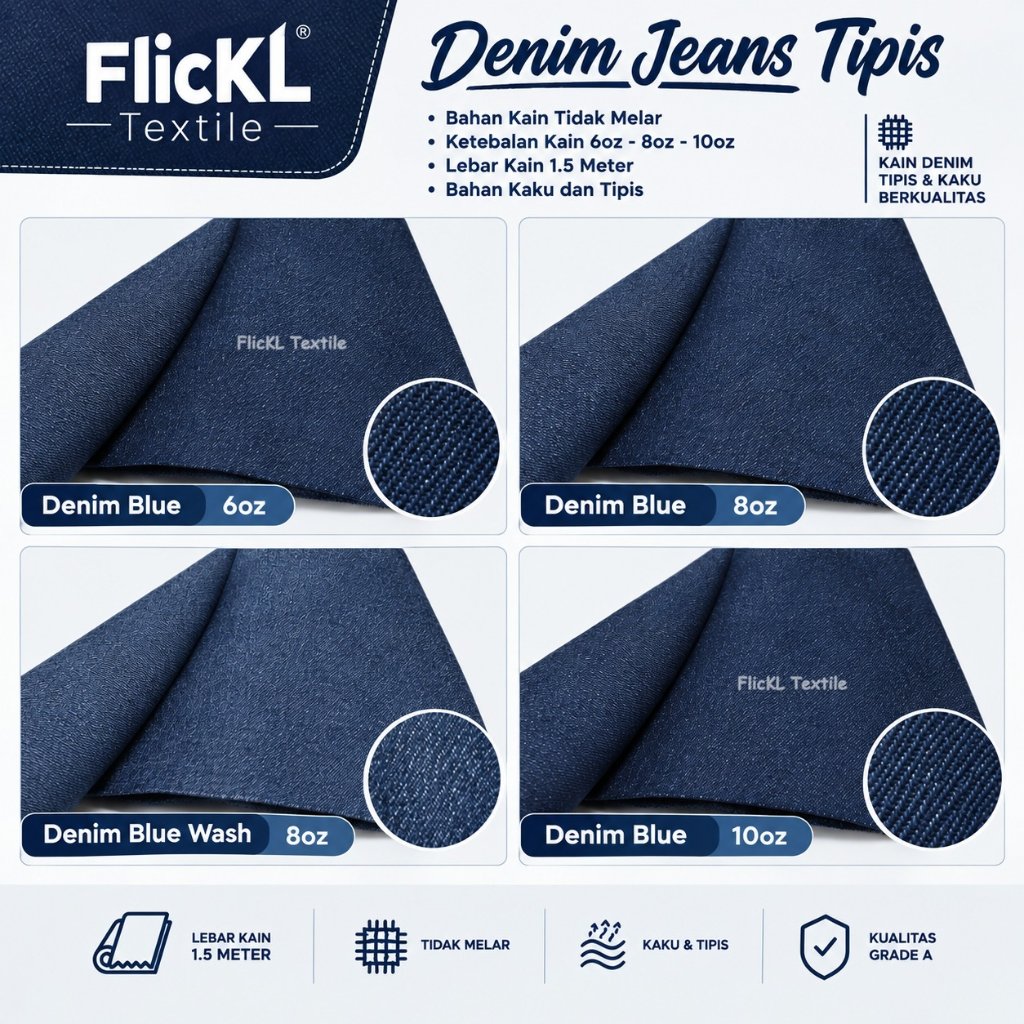 Kain Denim 8oz Tipis Bahan Jeans Denim 6oz Denim 10oz Raw Tipis Chambray