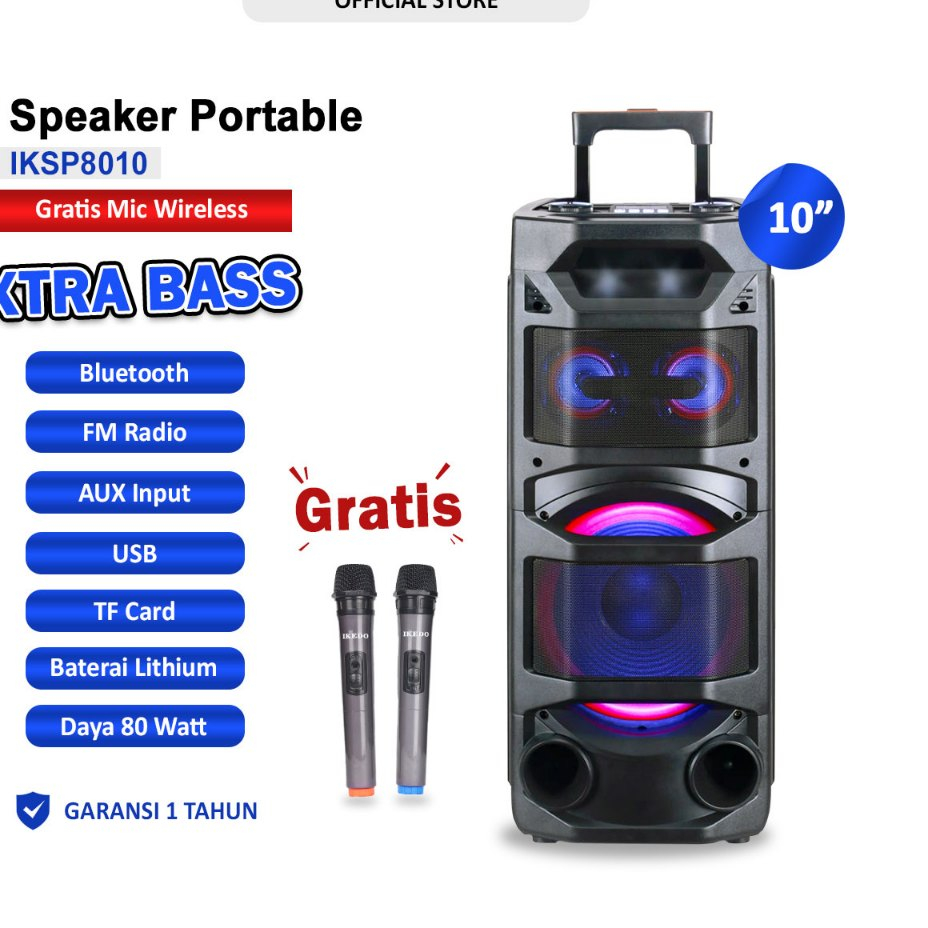 IKEDO Speaker Bluetooth 10 inch Extra Bass TWS Speaker Meeting IKSP8010 Garansi Resmi