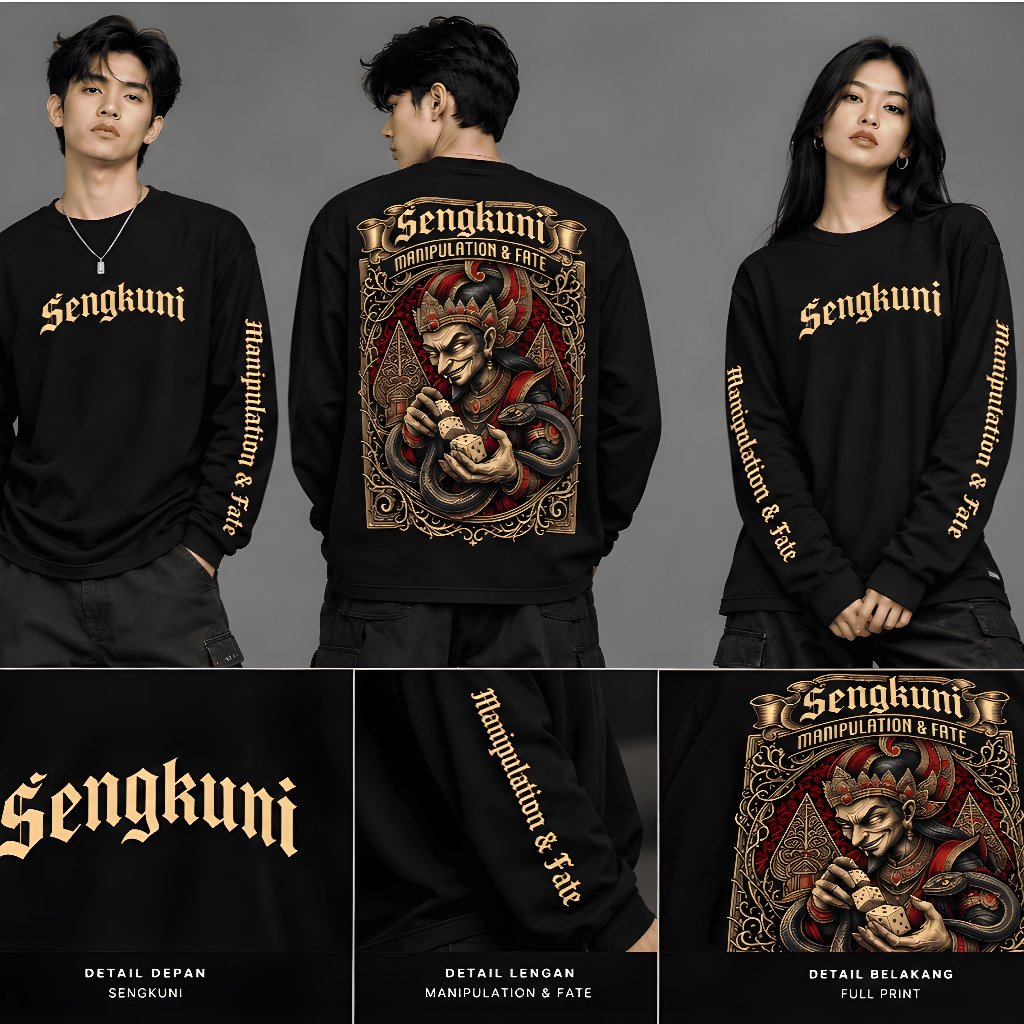 Kaos Lengan Panjang Motif Sengkuni Wayang Jawa | Kaos Pria Wanita Streetwear Kekinian  | Kaos Pria W