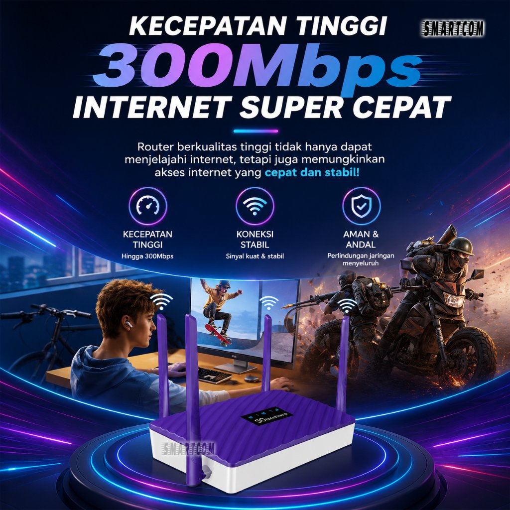 SMARTCOM - Modem Wifi 6 Full Band SM612H 300Mbps 4G CPE Support All Operator Unlock Garansi