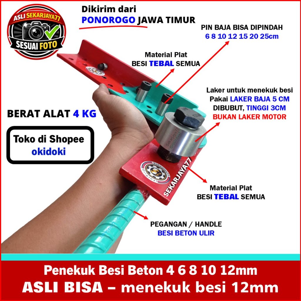 Alat Bengkok Besi 4 6 8 10 12 BESI TEBAL LAKER BUBUT OK12i05