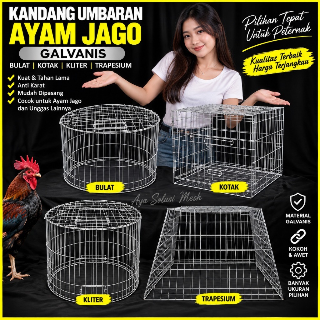 KANDANG UMBARAN AYAM JAGO GALVANIS BULAT | KOTAK | KLITER PERMANENT| TRAPESIUM