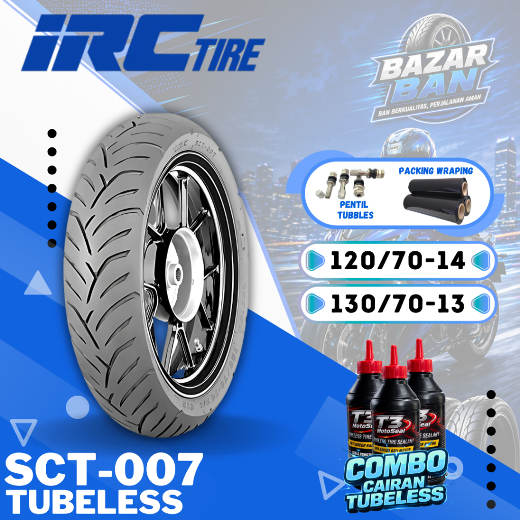 (PRODUKSI TERBARU) BAN IRC RING 14 SCT007 TUBELESS ( 120/70-14 / 130/70-13 ) BAN MOTOR IRC RING 13 /