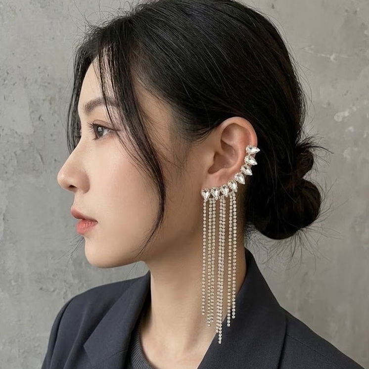 Anting Juntai Anting Tusuk Rumbai Earpiece Earcuff Permata Wedding Fashion Ear Cuff