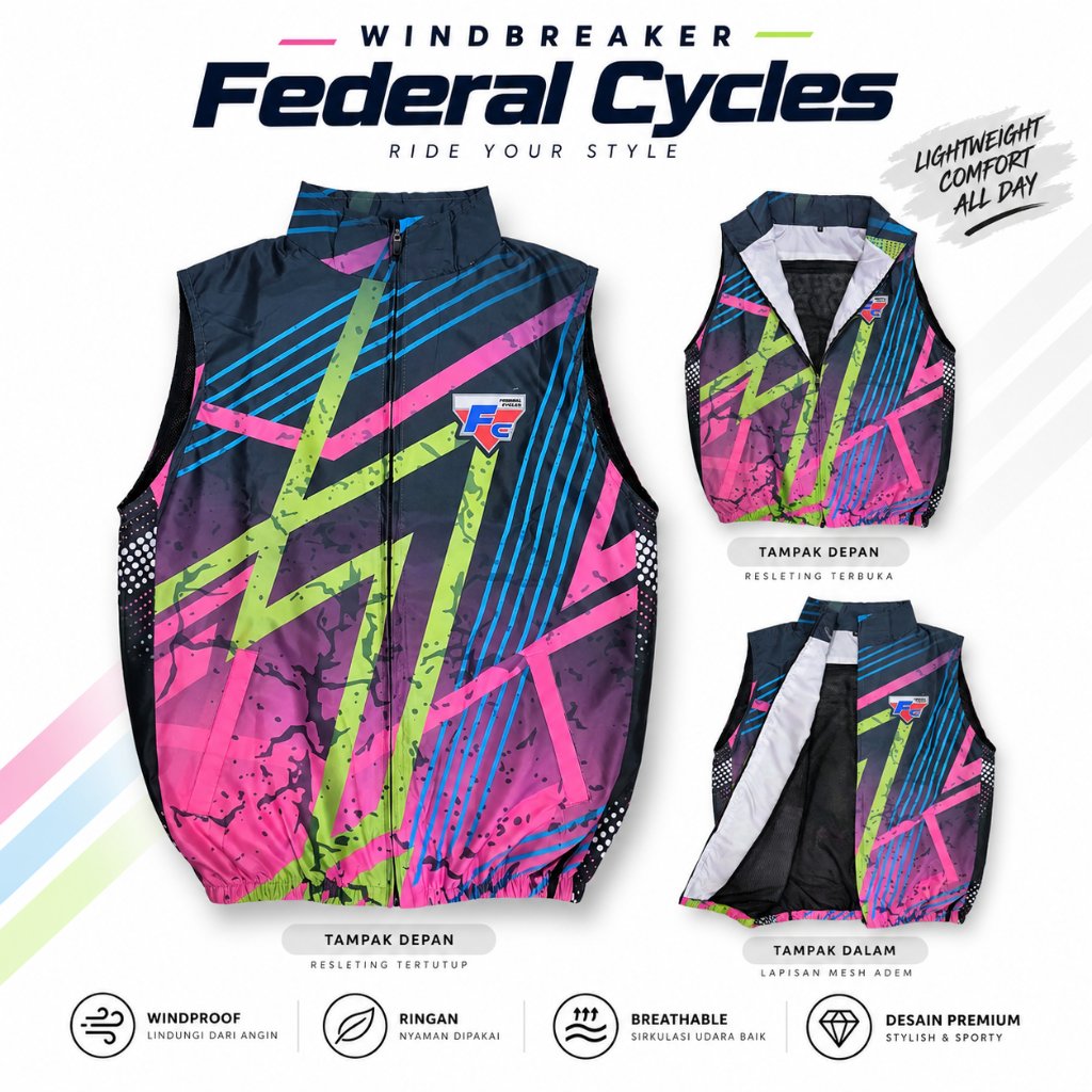 Rompi Gowes / Sepeda Federal Cycle / Jaket Rompi Windbreaker Sepeda / Rompi Sepeda Federal / Rompi F