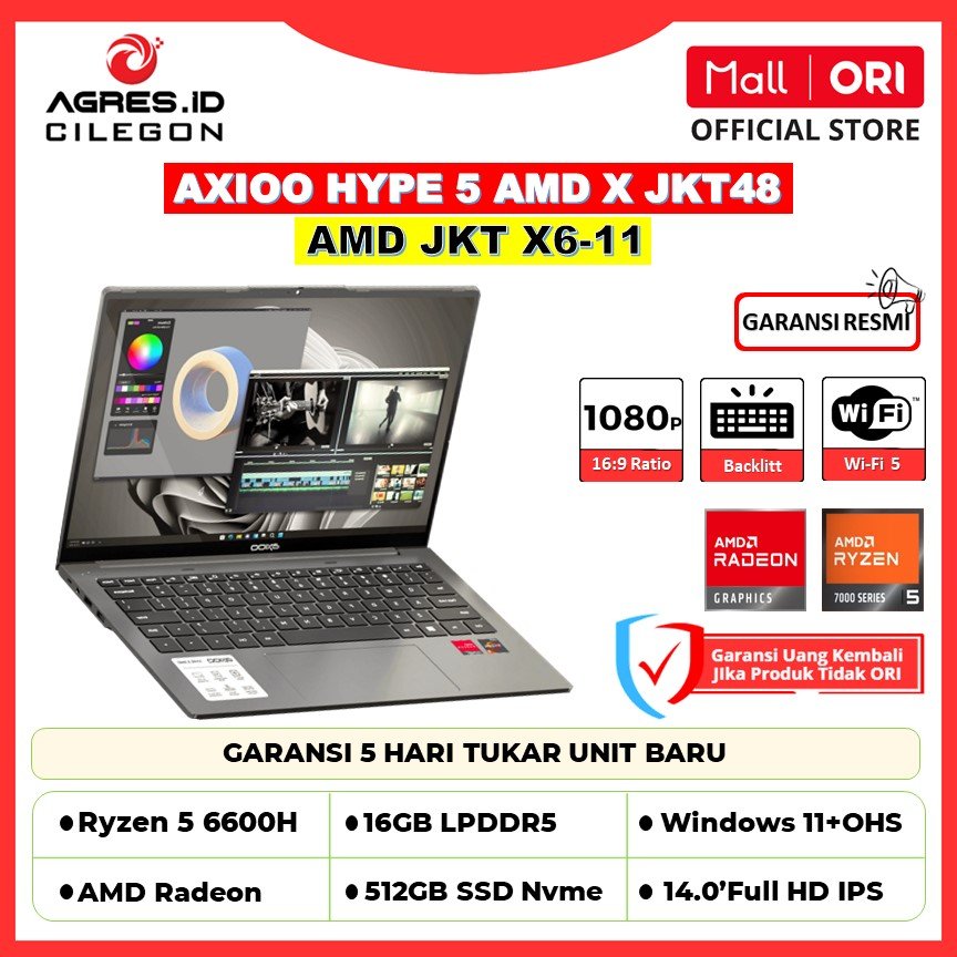 Axioo Hype 5 AMD X6-11 | AMD Ryzen 5 6600H | RAM 16GB 512GB SSD | 14.0-inch Full HD IPS | Windows 11