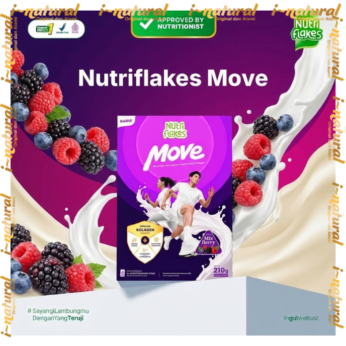 i Natural | Nutriflkaes Move Susu Sereal Ubi Garut Kolagen Untuk Tulang Sendi dan Otot 1 Box isi 7 S