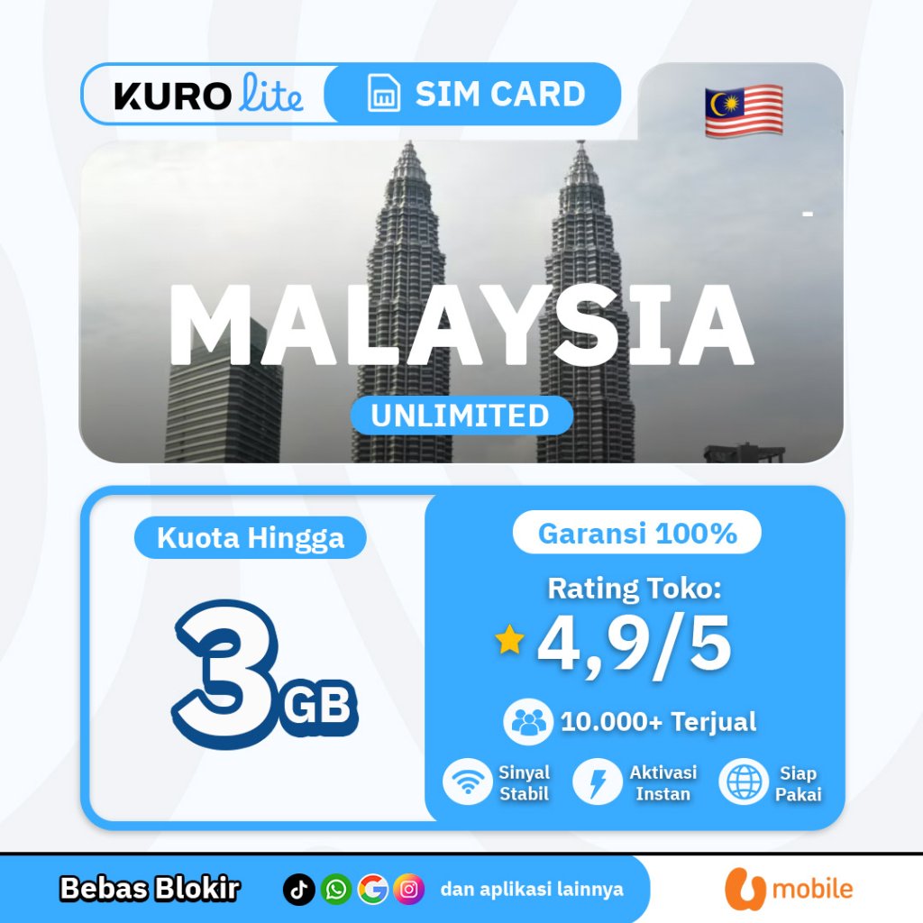 PROMO SIM Card Malaysia Unlimited Kurolite TikTok | Data Roaming Unlimited Malaysia Kuala Lumpur U M