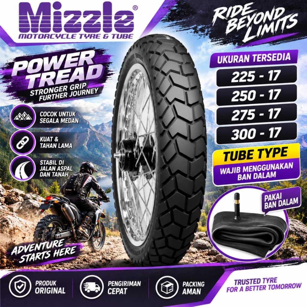 Ban Motor Mizzle Power Tread Ring 17 Tube Type Ukuran 225 250 275 300 Bebek Supra CB150 Win