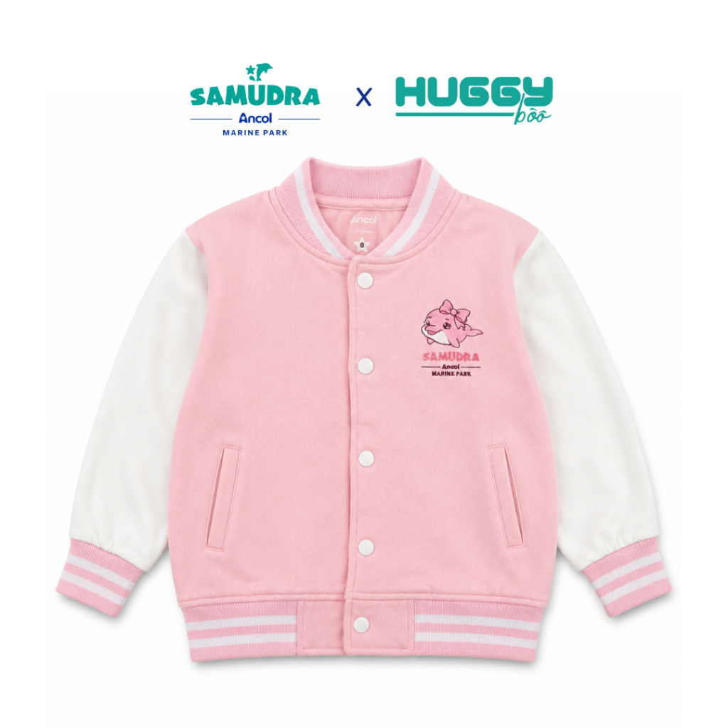Ancol Jaket Varsity Anak Motif Lumba Lumba Samudra Pink - Kids Varsity Jacket Dolphin Samudra Pink |