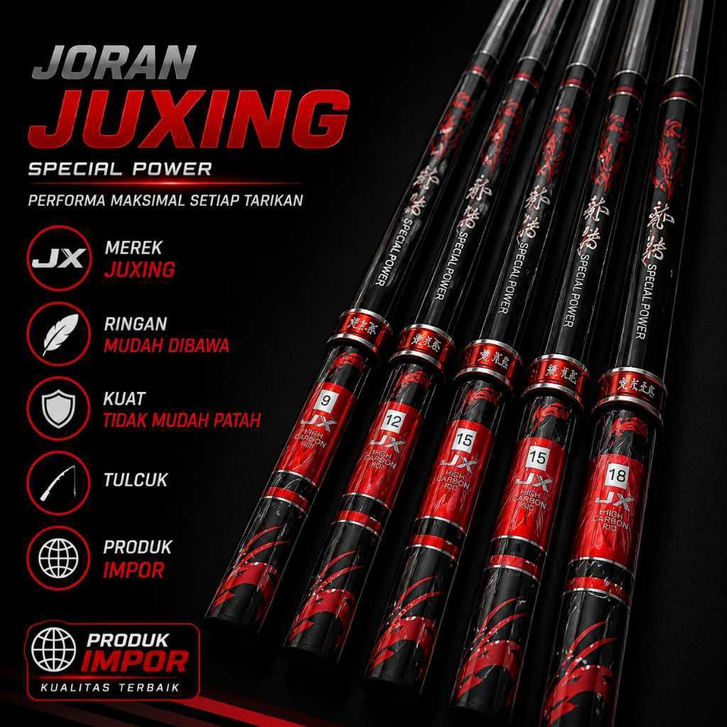 Tongkat Pancing JUXING Special Power JX Tulok Karbon Hitam Merah