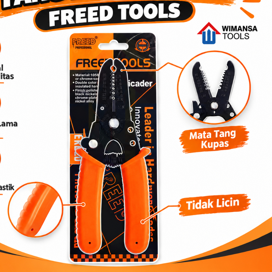 TANG KUPAS KABEL FREED TOOLS - CRIMPING KABEL - tang pres - Wire Stripper Pliers - Crimping Tools