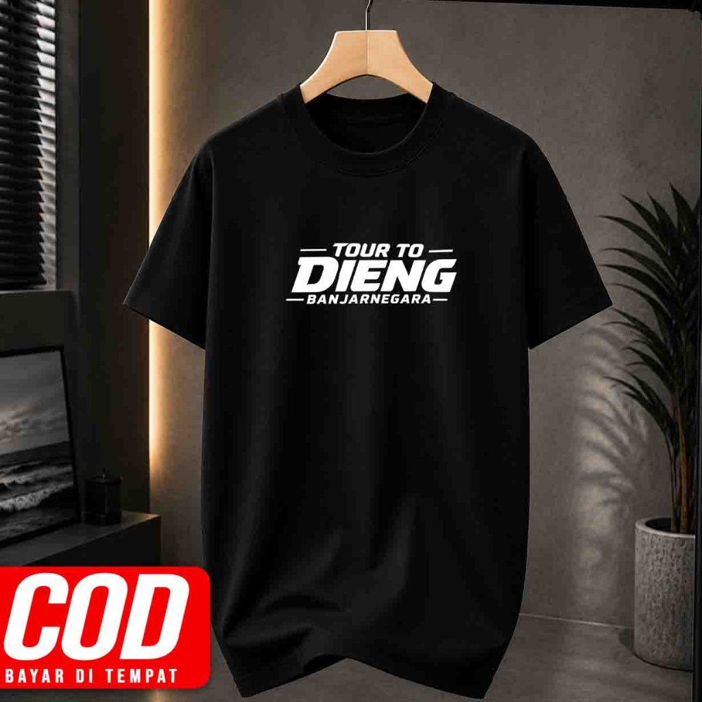 Kaos hitam Tour To Dieng Banjaregara lengan pendek kasual unisex