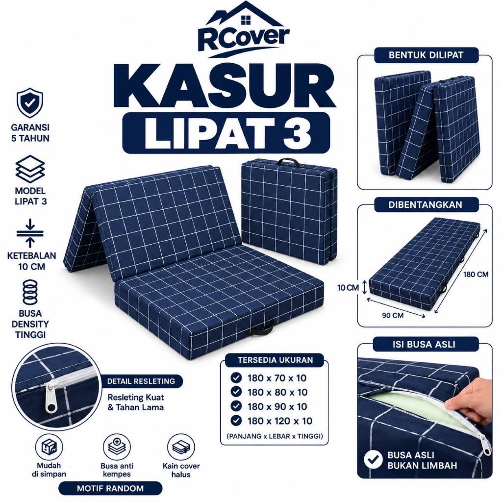 Kasur Lipat 3 Tebal 10CM | Kasur Lantai Motif Random