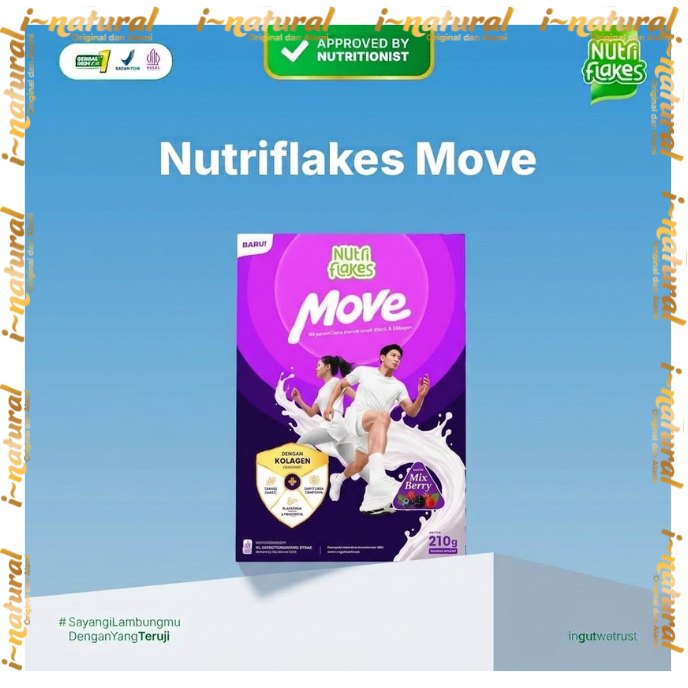 i Natural | Nutriflakes Move Susu Sereal Ubi Garut Kolagen Untuk Tulang Sendi dan Otot 1 Box isi 7 S