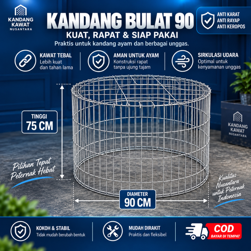 Kandang Bulat 90cm Galvanis | Ayam Jago | Tahan Karat & Praktis