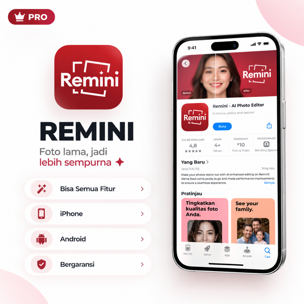 REMINI Apk iOS Android PRO Edit Foto Video AI Presisi Tinggi Original App Store