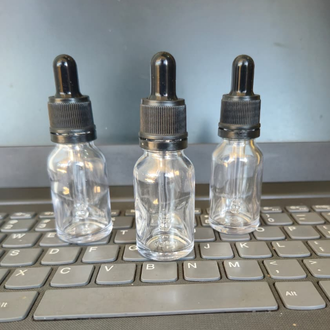 Botol pipet 15ml karet hitam ring hitam segel body bening tebal / Botol tetes 15 ml bening / Botol s