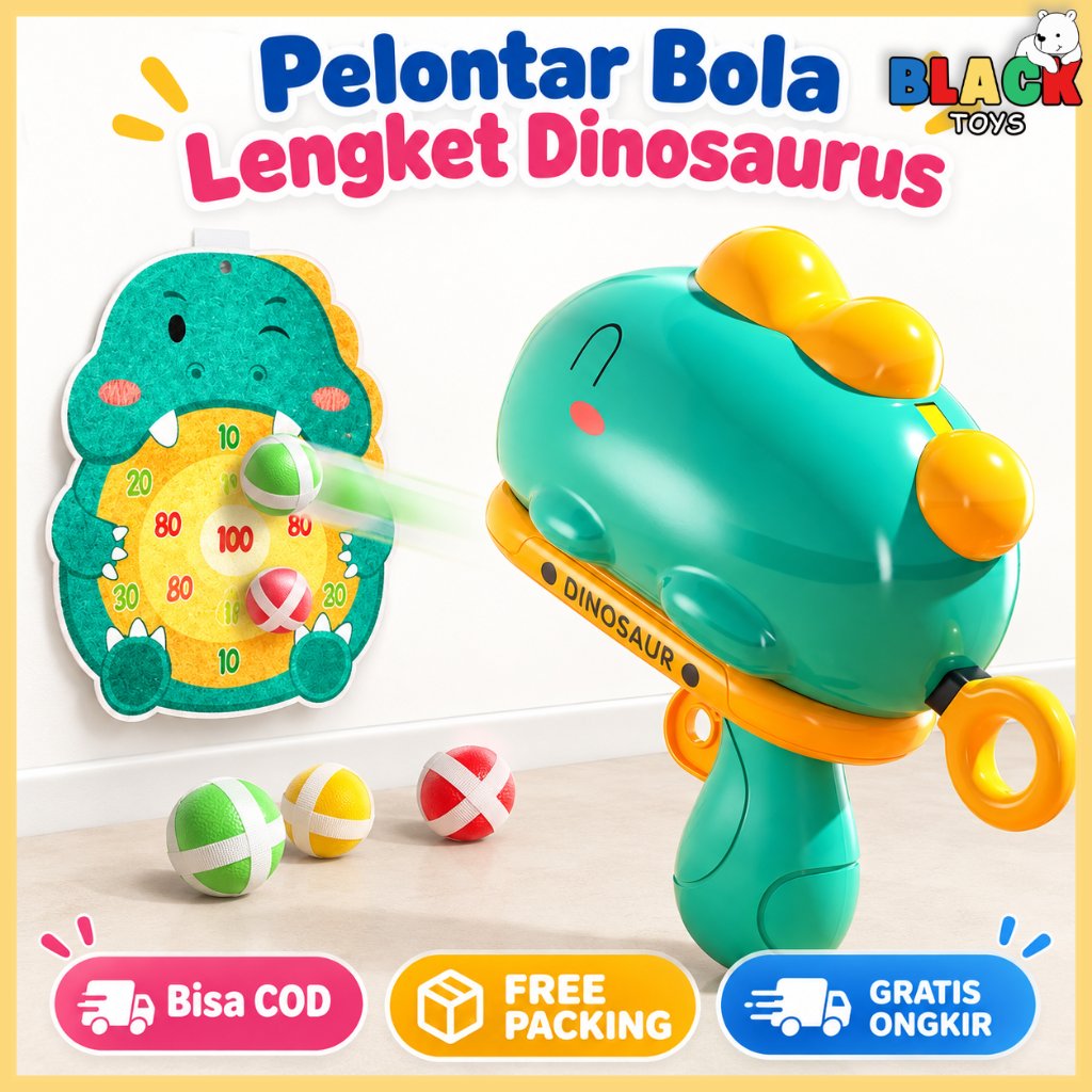 BlackToys - Dinosaur Catapult Gun Game | Mainan Anak Tembakan Bola Target Dinosaurus | Papan Target