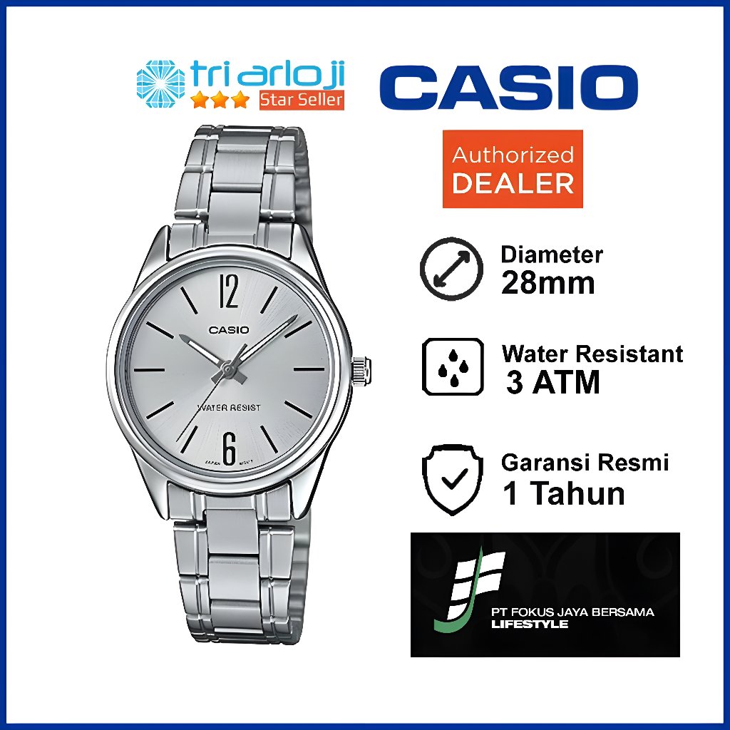 CASIO LTP-V005D-7BUDF Jam Tangan Wanita Analog Silver Putih LTP-V005D-7B LTPV005D