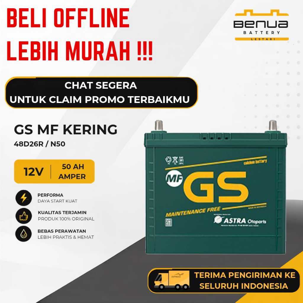 Aki GS Astra MF KERING 48D26R / Aki N50 / Aki N 50 / Aki Mobil 12V 50Ah Maintenance Free Original GS