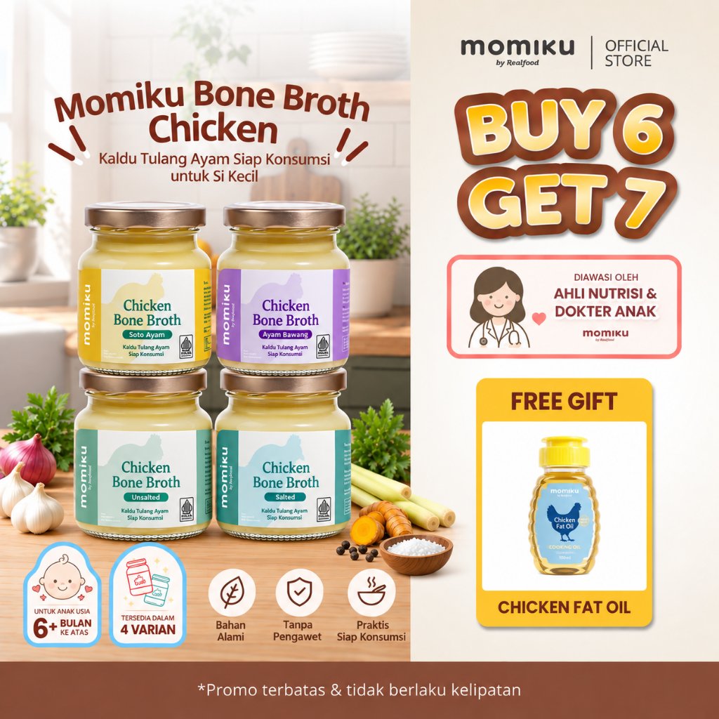 Realfood Momiku UNSALTED Chicken Bone Broth Tanpa Freezer I Chicken Bone Broth Unsalted I BB & Growt