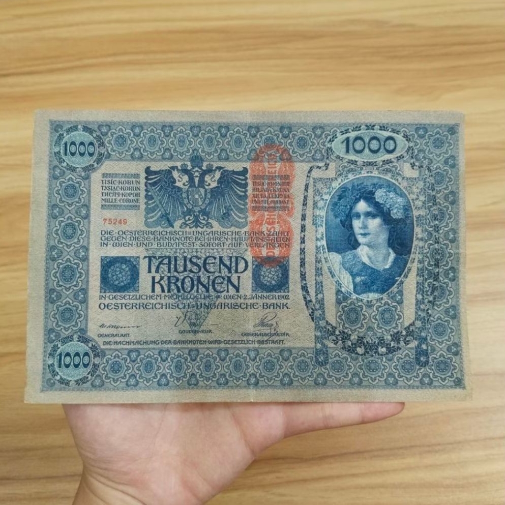 Uang Asing Austria-Hongaria 1000 Kronen Tahun 1902 Original Asli – Koleksi Numismatik
