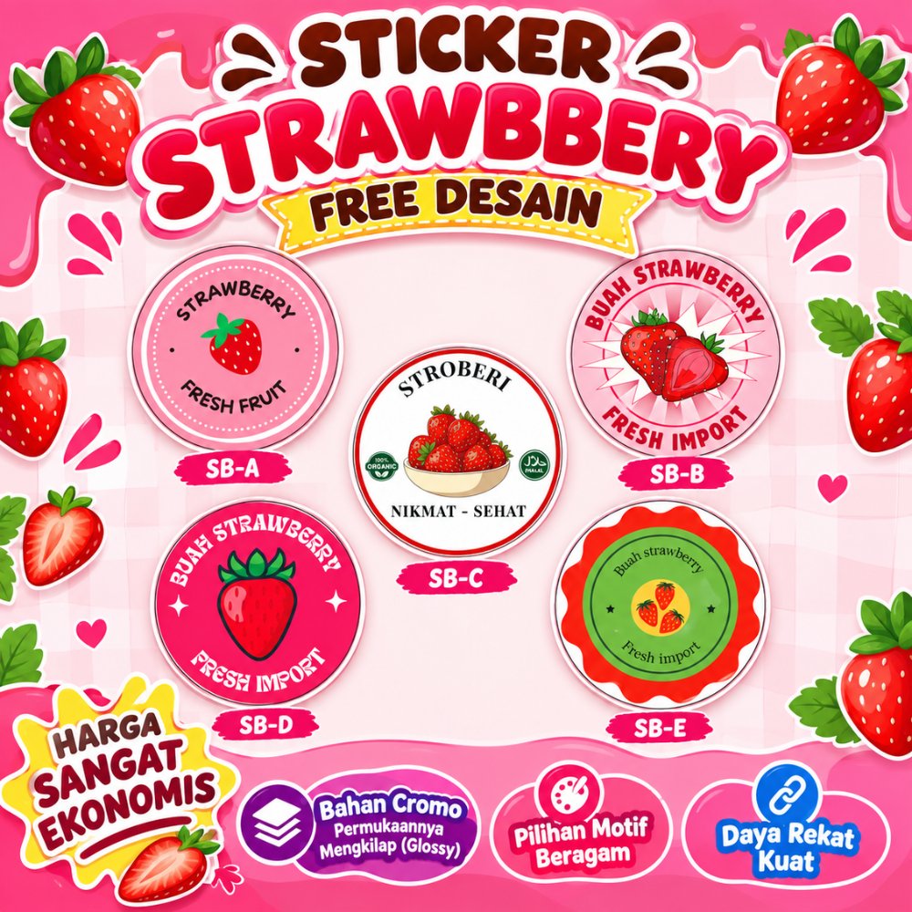 Stiker Jualan Strawberi free desain / Pukis / Label kemasan makanan / minuman / promosi murah / chro