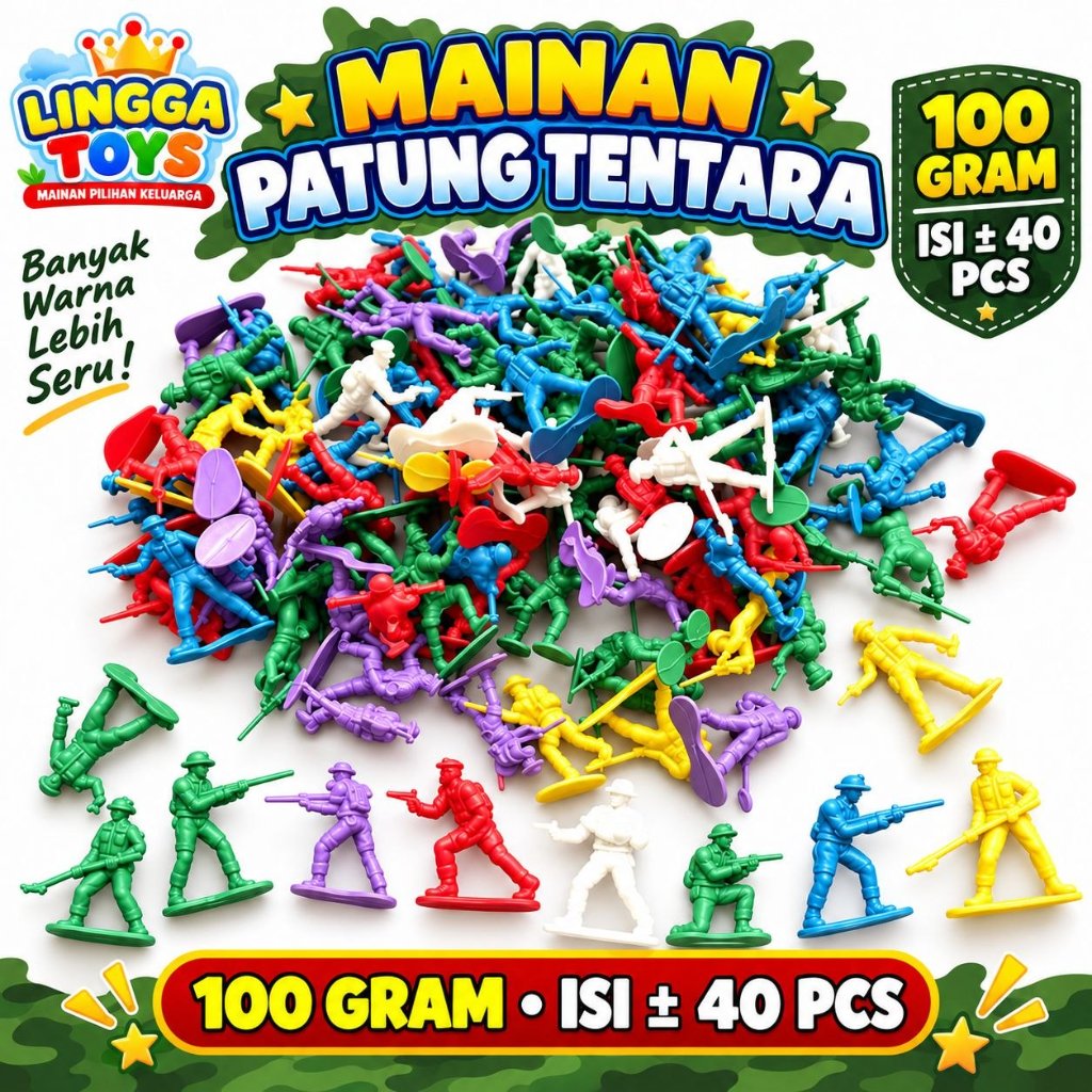 100 Gram Mainan Patung Tentara 100 Gram Isi ±40 PCS Mainan Tentara Warna-warni