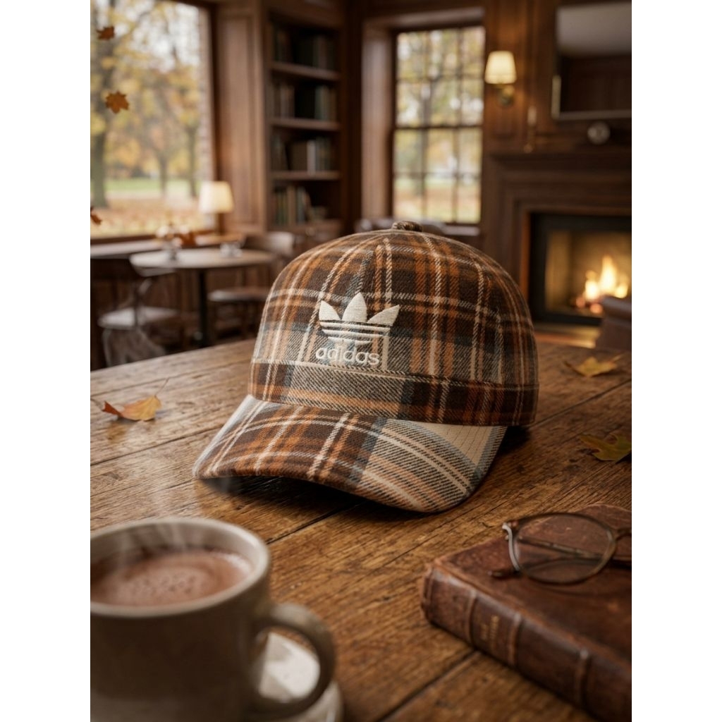 Topi Vintage Brim Pendek Strip Tiga Colab Descente Original Second Warna Tartan