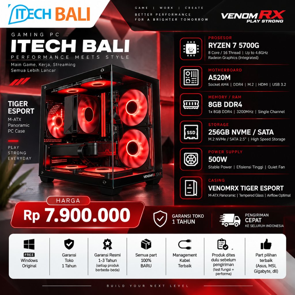 PC GAMING MURAH Ryzen 7 5700X/5700G RAM 16GB SSD 512GB Garansi Resmi
