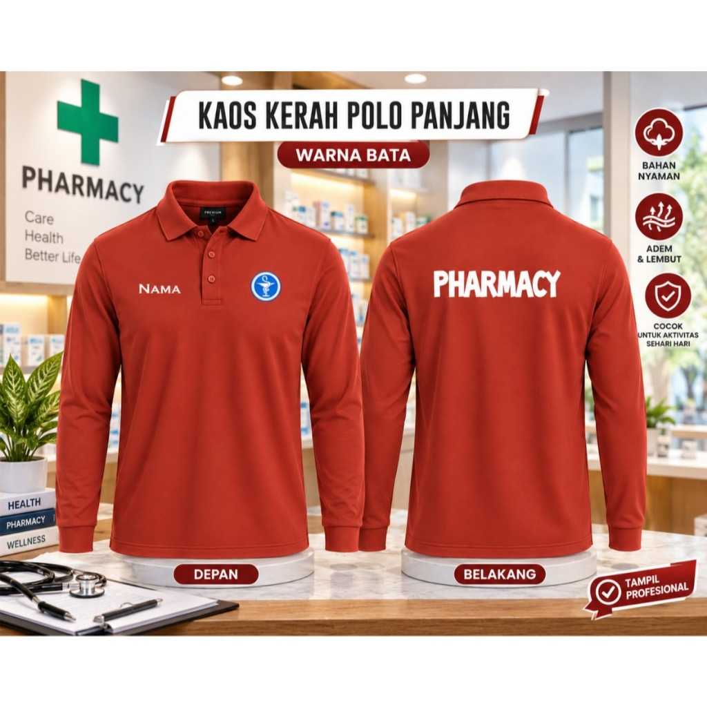 Poloshirt/Kaos Kerah Pharmacy Team Lengan Panjang dan Pendek Free Nama